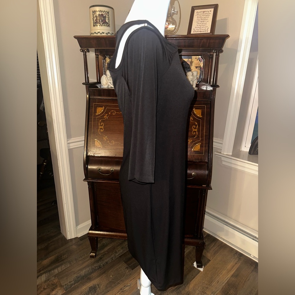 Calvin Klein Dress Womens 10 Cold Shoulder Long Sleeve Black Zip ~ EUC - Picture 4 of 6